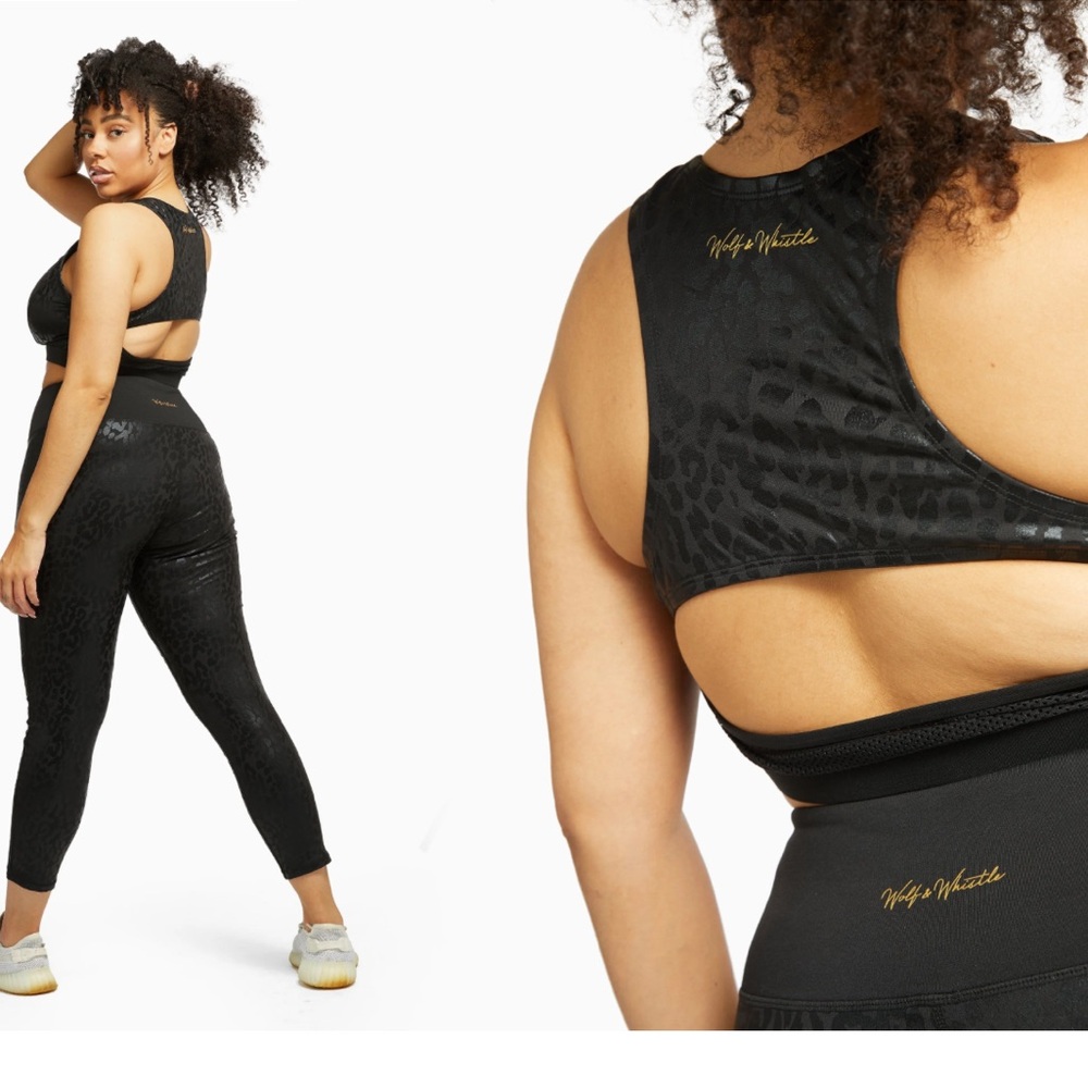 Wolf and Whistle Wet Black Leopard Racer Back Bralette- NWT